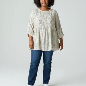 Adrianna Papell Print Pleated Knit Trapeze Top Spotted NWT Sz 3X Cream Black